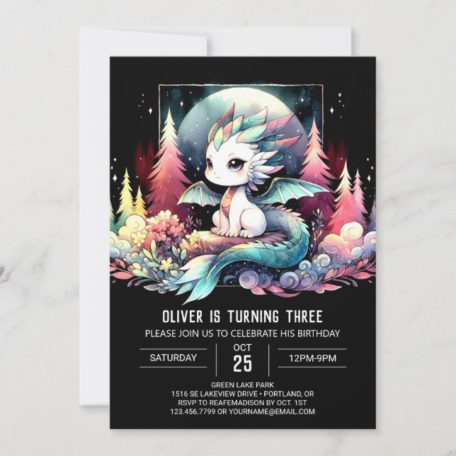 Whimsy Elegant Dragon Birthday Invitation (Front)