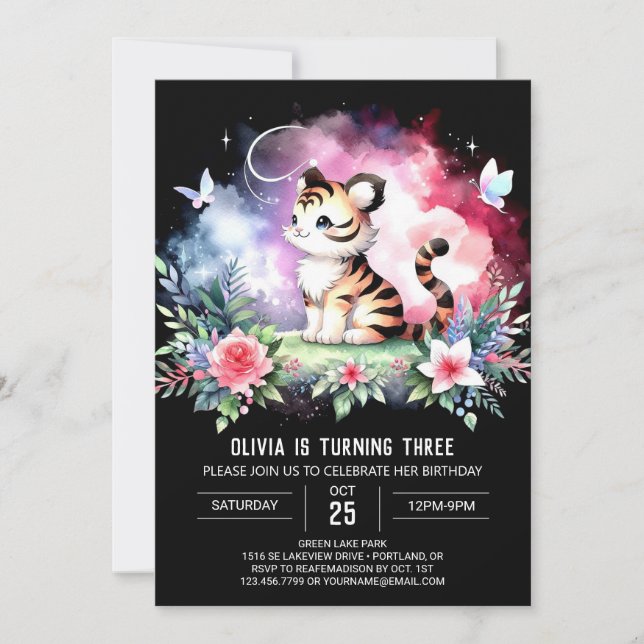 Whimsy Elegant Tiger Birthday Invitation (Front)