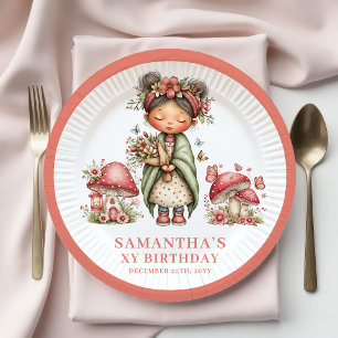 Whimsy Fairy 4th Birthday Pink Floral Plates