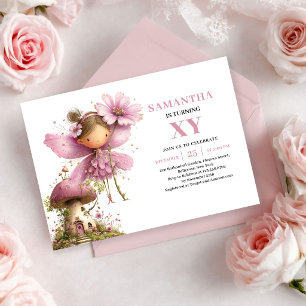 Whimsy Fairy Girl 4th Birthday Dusty Pink invites