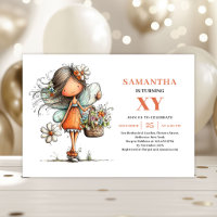 Whimsy Fairy Girl 4th Birthday Floral invitation