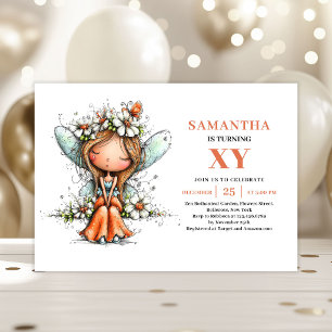 Whimsy Fairy Girl 4th Birthday Pastel Floral  Invitation