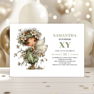 Whimsy Fairy Girl Birthday Dusty Green Invitation