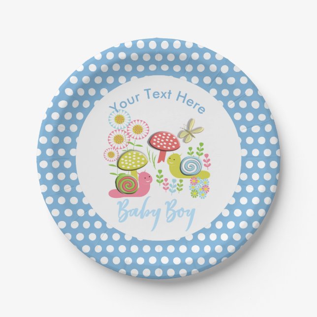 Whimsy Fairy-tale Spring Garden Baby Boy Shower Paper Plate (Front)