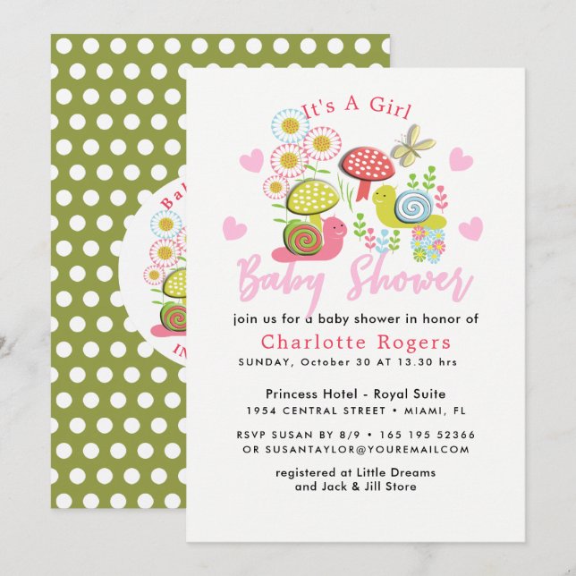 Whimsy Fairy-tale Spring Garden Baby Girl Shower Invitation (Front/Back)