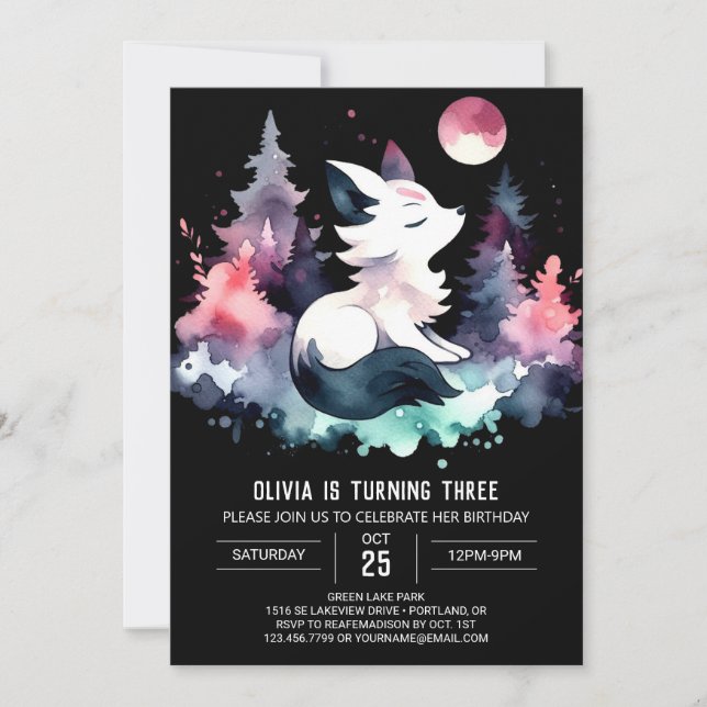 Whimsy Fantasy Wolf Birthday Invitation (Front)