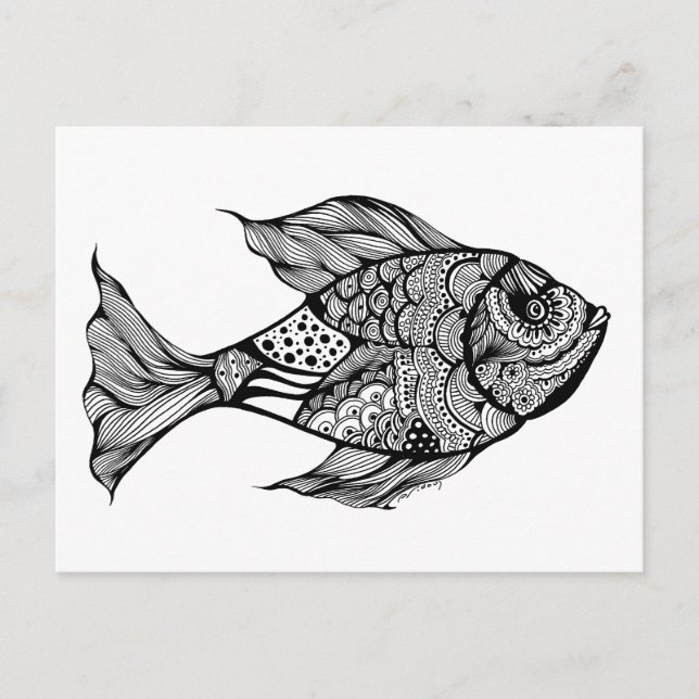Whimsy Fish Doodle Art Postcard (Front)