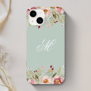 Whimsy Floral Monogram Mint Case-Mate iPhone 14 Case