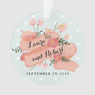 Whimsy Floral Vintage Banner Custom Wedding Photo Ornament