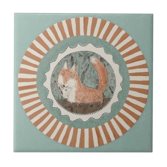 Whimsy Fox Mint Blue Terracotta Teal Aqua Tile (Front)