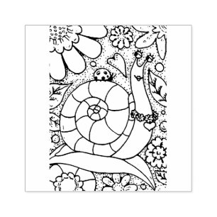 WHIMSY GARDEN SNAIL & LADYBUG, BUG'S FLOWER GARDEN RUBBER STAMP