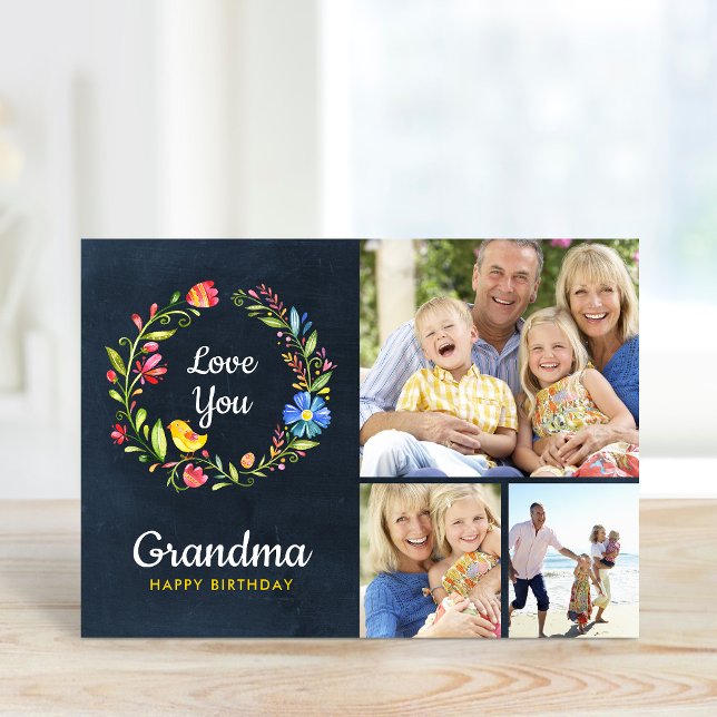 Whimsy Garden Wreath Birthday Photo Card (Creator Uploaded)