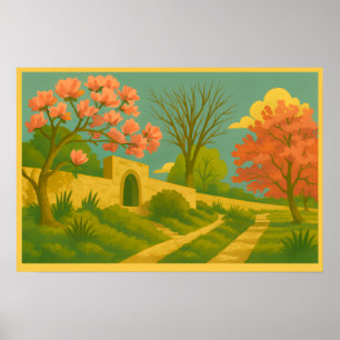 Whimsy Gate – Stylized Garden Path Painting Poster