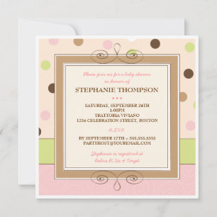 Whimsy Girl Pink Polka Dot Baby Shower Invitation