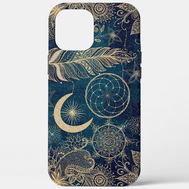 Whimsy Gold Glitter Dreamcatcher Feathers Mandala Case-Mate iPhone Case (Back)
