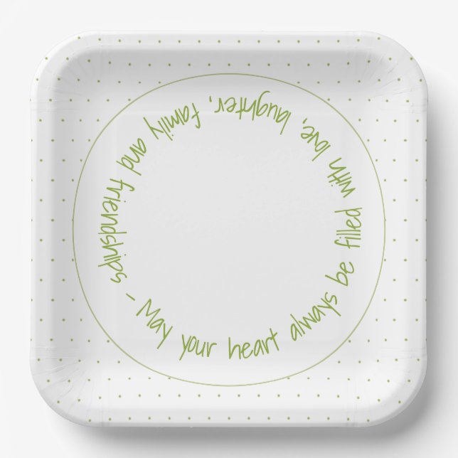 Whimsy Green Polka Dot Designer Paper Plate (Front)