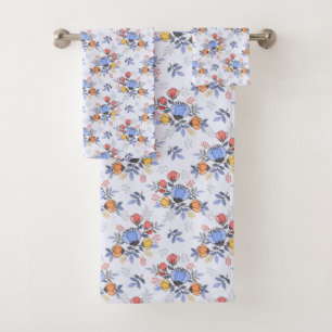 Whimsy Hand Drawn Flowers Bath Towel Set