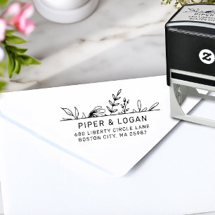 Whimsy Hand-drawn Greenery Return Address Self-inking Stamp