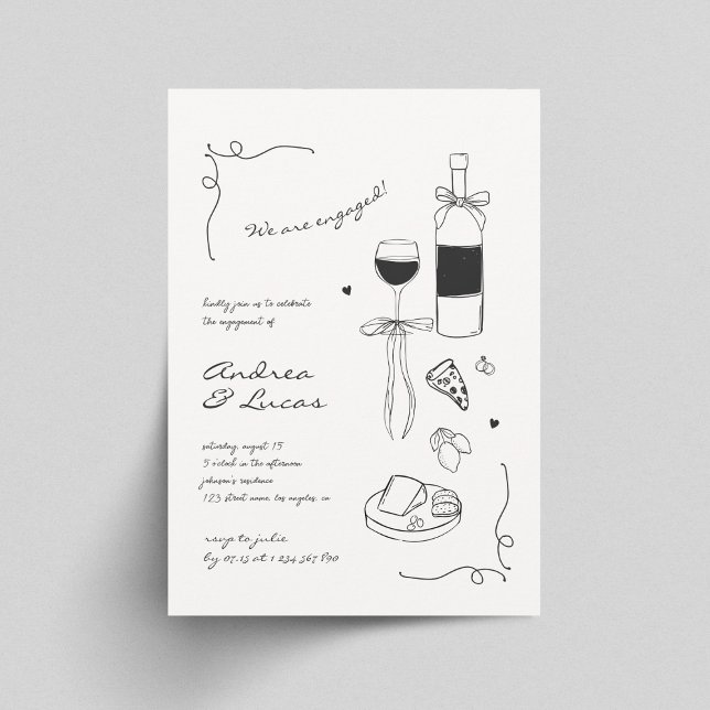 Whimsy Hand Drawn Love and Pizza Engagement Party Invitation (Creator Uploaded)