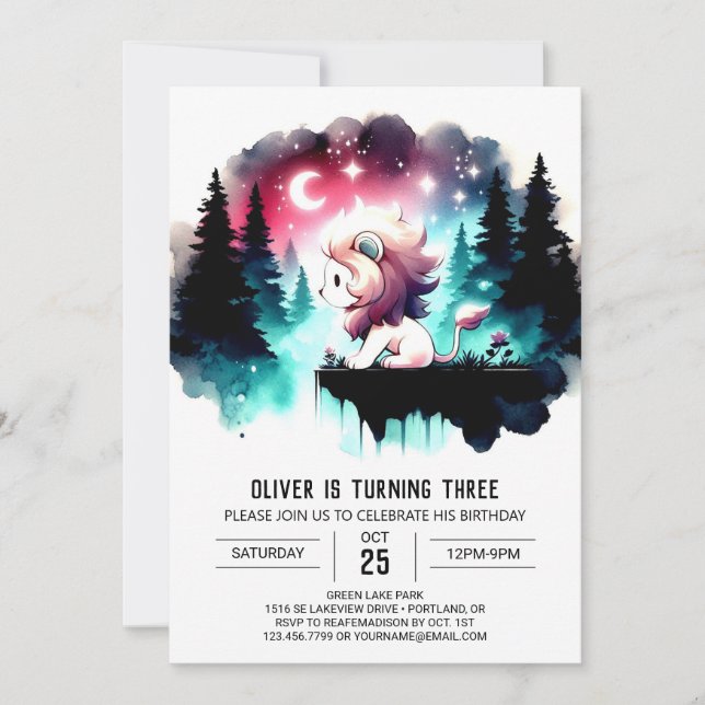 Whimsy Happy Lion Birthday Invitation (Front)