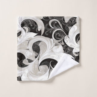 Whimsy in Black and Cream Baroque Swirls Wash Cloth