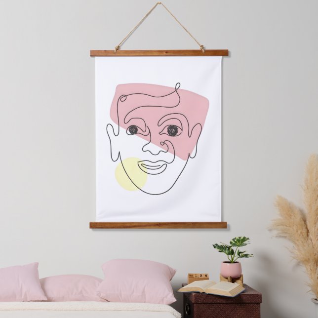 Whimsy in One Line – Abstract Portrait Hanging Tapestry (Bedroom)