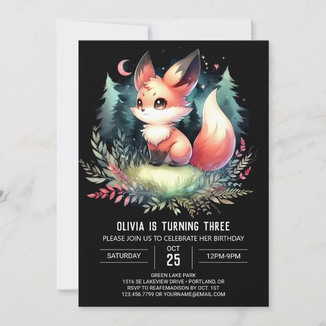 Whimsy Kids Fox Birthday digital Invitation (Front)
