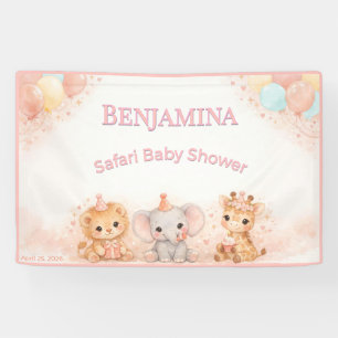 Whimsy Lion Elephant Giraffe Pastel Peach Pink Banner