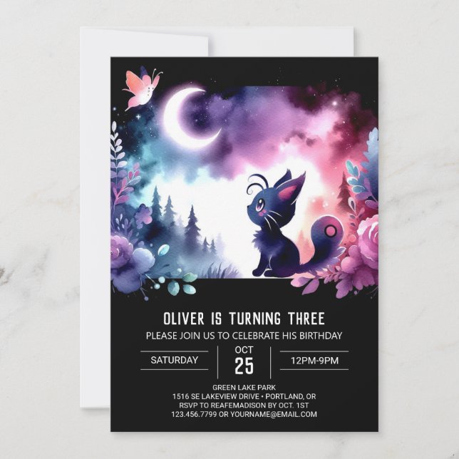 Whimsy Little Cat Birthday  Invitation (Front)