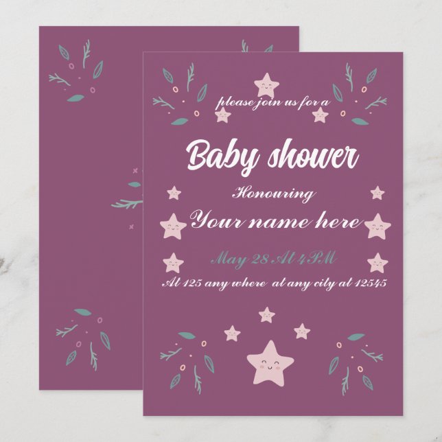 Whimsy magic elements spark pink star baby shower invitation (Front/Back)