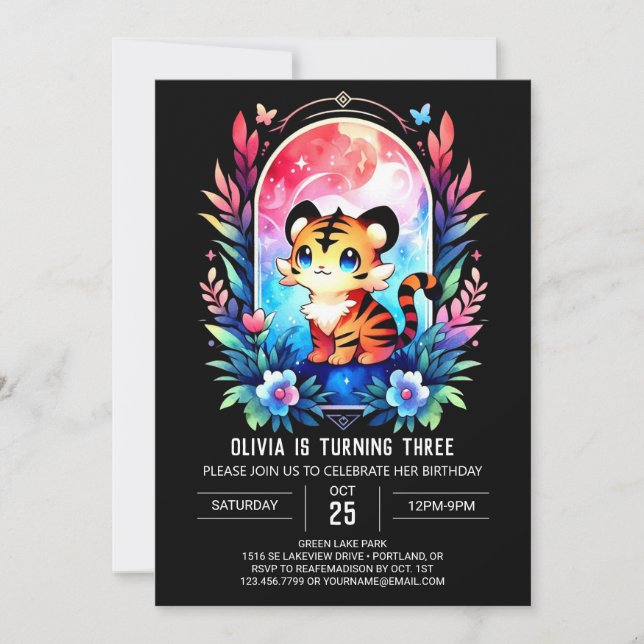 Whimsy Magical Tiger Birthday Invitation (Front)