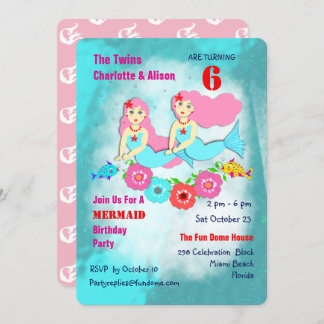 Whimsy Mermaid Twin Girls Invitation de fête d'ann