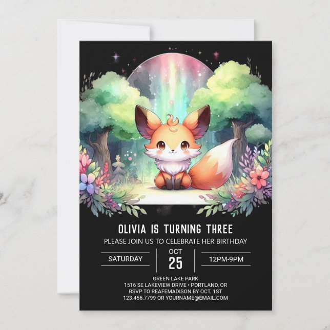  Whimsy Nature Fox Birthday digital Invitation (Front)