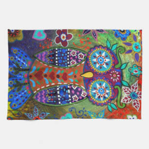 whimsy owl kitchen towel