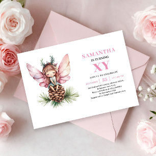 Whimsy Pink Fairy Girl 3rd Birthday Floral invite