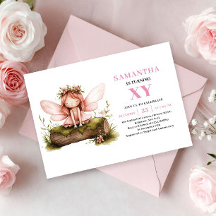Whimsy Pink Fairy Girl 4th Birthday Blush Pink  Invitation
