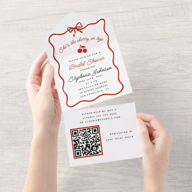 Whimsy Red She's the Cherry on Top Bridal Shower  All In One Invitation (Tearaway)