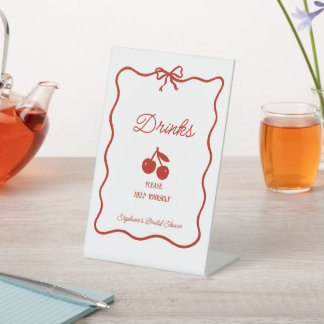 Whimsy Red She's the Cherry on Top Bridal Shower Pedestal Sign