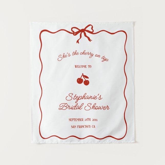 Whimsy Red She's the Cherry on Top Bridal Shower Tapestry (Front)