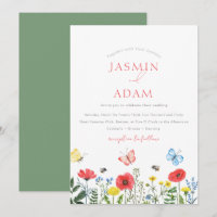 Whimsy Red Wildflower Butterfly Monogram Wedding