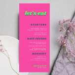Whimsy Retro Groovy 70s Let's Eat Pink Wedding Menu<br><div class="desc">This elegant wedding menu featuring custom text and groovy script would make a wonderful addition to your party! Easily change the text by clicking on the "personalize this template" option.</div>