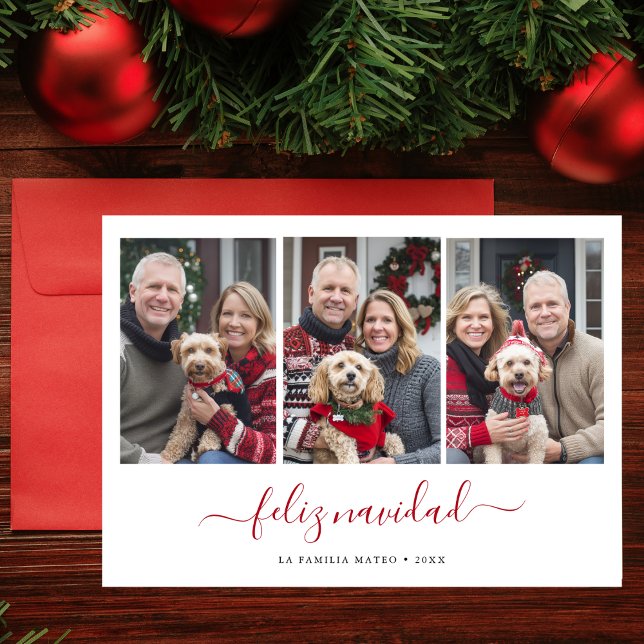 Whimsy Script Hispanic Christmas Feliz Navidad Red Holiday Card (Creator Uploaded)