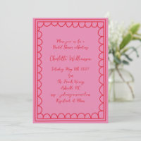 Whimsy Script Pink Red Doodle Border Bridal Shower