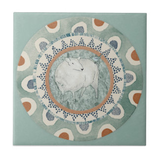 Whimsy Sheep & Bird Mint Blue Terracotta Aqua Tile