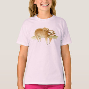 Whimsy sloth and cute baby watercolor painting T-Shirt