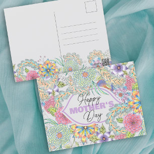 Whimsy Spring Blossoms and Greenery Mother's Day Postcard