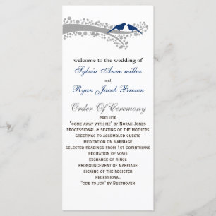 whimsy tree navy blue lovebirds Wedding program