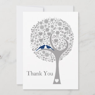 whimsy tree navy blue lovebirds wedding Thank You Card