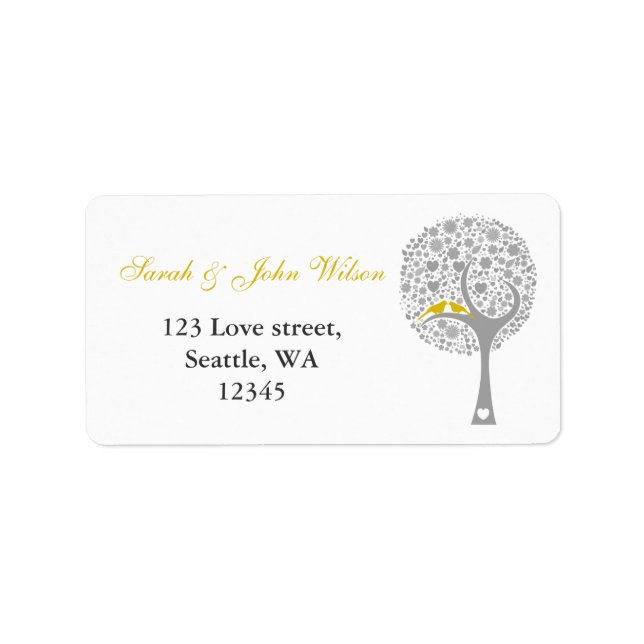 whimsy tree yellow lovebirds return address label (Front)