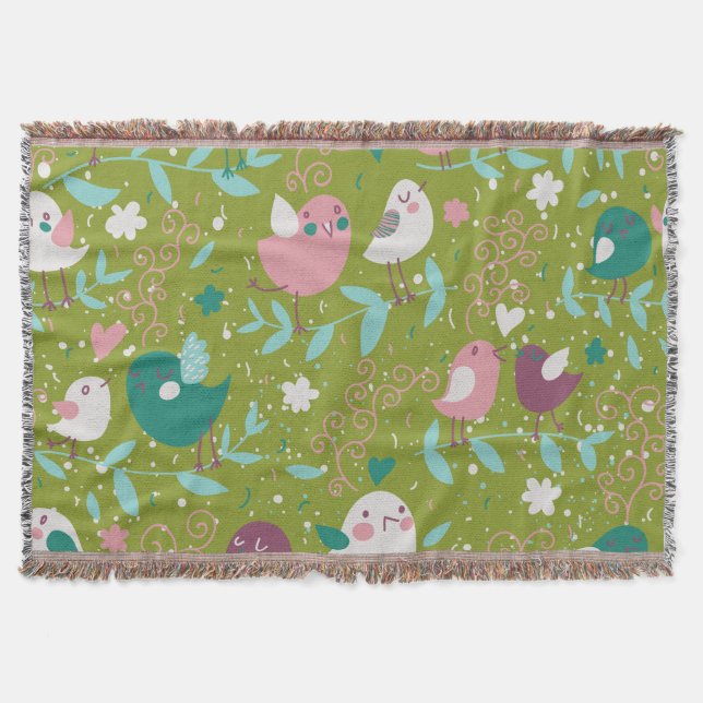 Whimsy Tweety Birds on Vines Throw Blanket (Front)